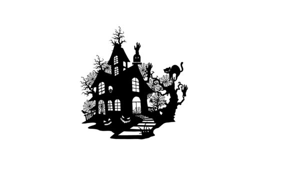 Silhouette of a Spooky House: Graphics for Crafts & Seasonal Sellers